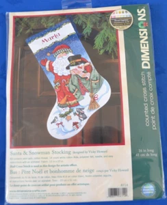Dimensions Santa & Snowman Christmas Stocking Counted Cross Stitch Kit - Picture 1 of 4