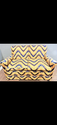 Vintage 70's Retro Sofa Yellow/Blue 53x36x31T Seat Height 18" ONE OF A KIND Cover