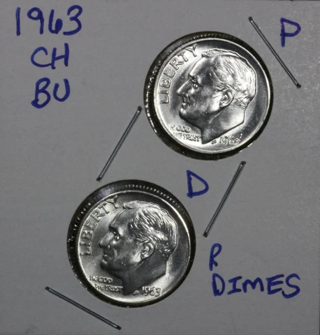 1963 P&D Roosevelt Dimes 10C CH BU LUSTER! 90% Silver US Coin Cover