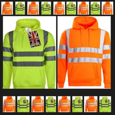 Hi Vis High Vizibility Mens Hoodie Pullover Work Fleece Jacket Hooded Sweatshirt - Image 1 of 3