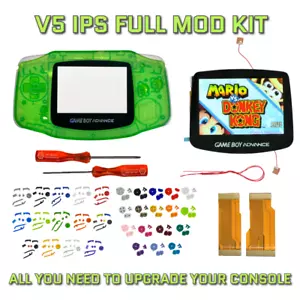 Game Boy Advance GBA V5 IPS LCD Backlight Housing Shell Mod Kit CLEAR GREEN - Picture 1 of 7