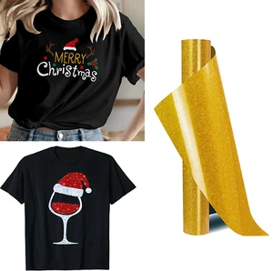 10x5 FT Glitter Heat Transfer Vinyl Glitter Gold HTV Roll HTV Iron on Vinyl US - Picture 1 of 10