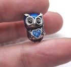 925 Sterling Silver Enamel Hand painted  Owl Cute Charm New Gift 🎁 