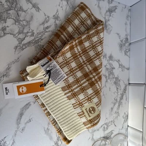 New Timberland Scarf Wheat Buffalo Brown and White Plaid One Size NWT - Picture 1 of 5