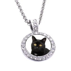Black Cat Pet Silver Colour Necklace With Diamante Pendant And Gift Box - Picture 1 of 4