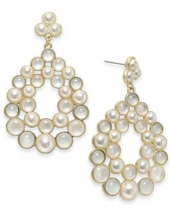 Inc Gold-Tone Imitation Pearl Cluster Drop Earrings - Picture 1 of 3