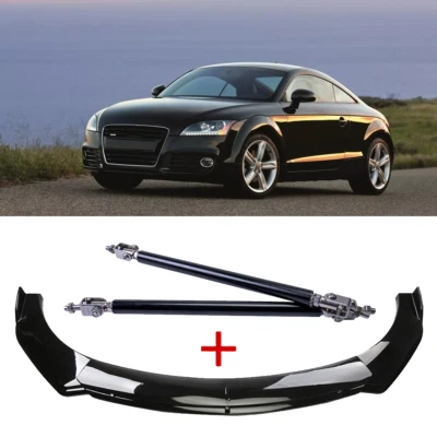 For Audi TT TTS Quattro Black Front Bumper Splitter Spoiler + Strut RodS - Image 1 of 4