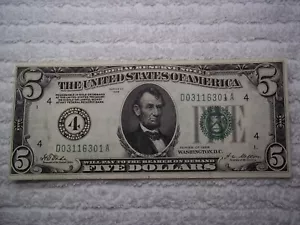 1928 $5 FRN GOLD DEMAND NOTE Cleveland " 4 " Fr 1950 D Nice Circulated Note - Picture 1 of 2