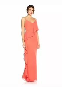 Cambridge Collection Maxi Abito Lungo Ruffle Damigella Donna 4|S Arancione Corallo - Foto 1 di 10