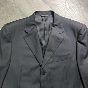 Canali Blazer Chalk line 100% Wool Pinstripe Black Men Size 42 Made In Italy - Picture 1 of 13