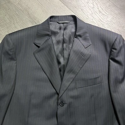 Canali Blazer Chalk line 100% Wool Pinstripe Black Men Size 42 Made In Italy - Image 1 of 4