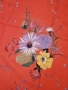 Vintage Stoff rot Blumen Blumen Pusteblume Distel Gänseblümchen asiatische Kunst 45 x 56 1,55 Jahre - Bild 1 von 14
