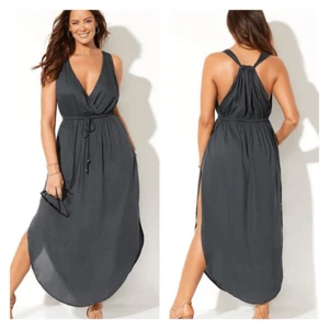 NWT Swimsuits For All SURPLICE COVER UP MAXI Tank DRESS Navy Blue Size 2X - Picture 1 of 9
