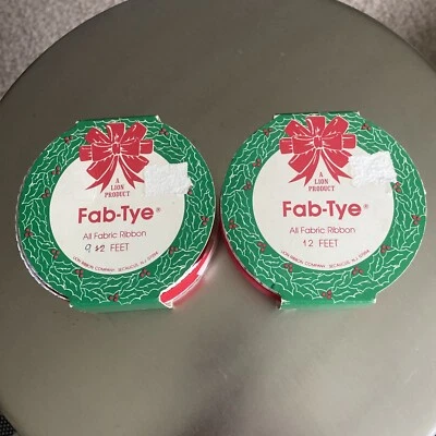 Vtg (2) Fab-Tye All Fabric RED White Lace Trimmed Ribbon Lion Product 1.25” Wide - Image 1 of 4