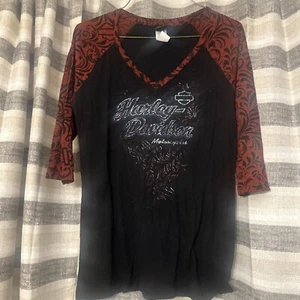 T-shirt donna vintage Harley Davidson scollo a V raglan - Foto 1 di 5