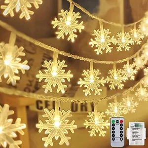 Christmas Snowflake Lights 20ft 40LED 8 Modes & Timer Battery Operated Christ... - Picture 1 of 8