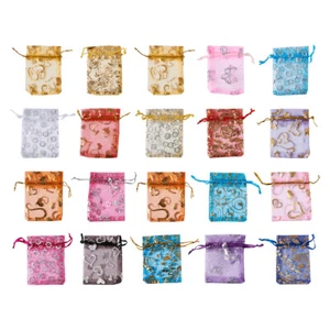 200 Pcs Rectangle Presents Packages Organza Bags with Ribbons Mixed Color 9x7cm - Picture 1 of 11