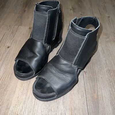 Sorel Leather Women's Joan Of Arc Black Wedge Boots Zip Booties Open Toe Size 9 - Image 1 of 4