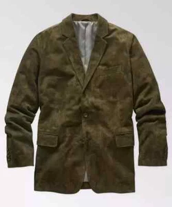 Mens Green Suede Leather Blazer Pure Lambskin 2 Button Coat Blazer - Picture 1 of 4