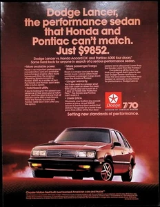 VINTAGE 1980s Print Ad ~ Dodge Lancer ~ The performance sedan that Honda and... - Picture 1 of 1