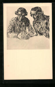 Künstler-AK Jan Toorop: Herren im Gespräch bei Tisch 