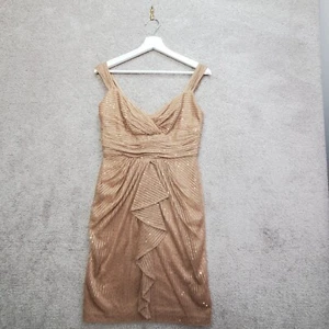 David Meister Dress Womens 4 Gold Cocktail Sequin Ruffle Front Sparkle Metallic - Picture 1 of 8