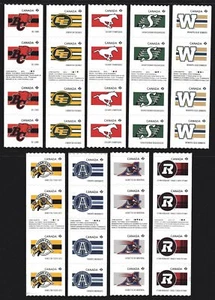2012 SC# 2559i-66i,2754i CFL Teams - Can. Football - 9 Gutter Strips of 4 M-NH - Picture 1 of 1