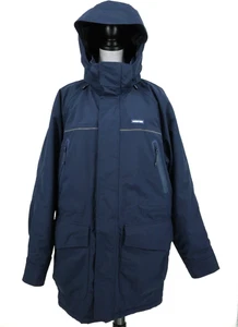 Lands End Coat Mens Medium  38 40 Navy Blue Full Zip Jacket Hooded Fleece Lined - Picture 1 of 24