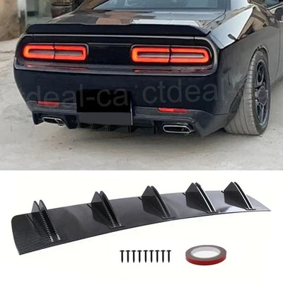 Carbon Fiber Look Rear Bumper Diffuser Splitter Shark Fins For Dodge Challenger Foto 1 de 4