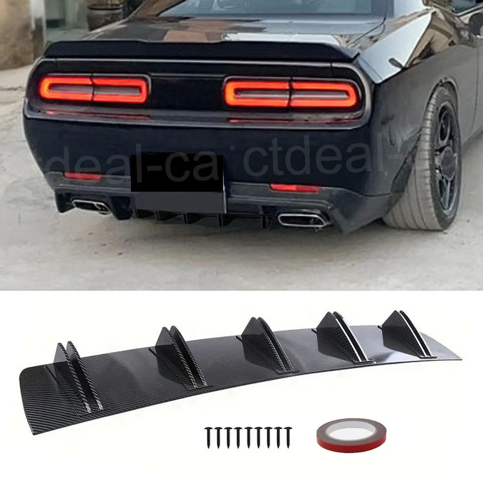 Carbon Fiber Look Rear Bumper Diffuser Splitter Shark Fins For Dodge Challenger Foto 1 de 4