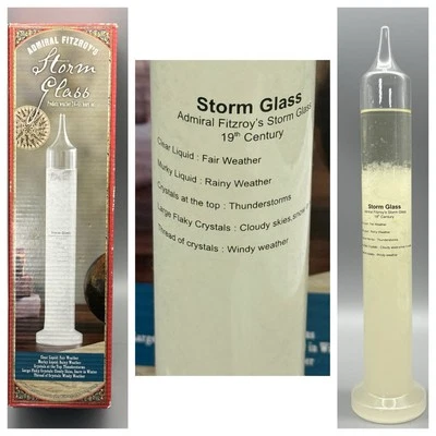 Barómetro predictor meteorológico de vidrio de tormenta del siglo XIX del Almirante Fitzroy de 11" con caja Foto 1 de 4