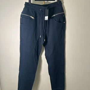 The Kooples marineblaue Jogginghose silber Reißverschlüsse Kordelzug brandneu M Baumwollabzeichen - Bild 1 von 9