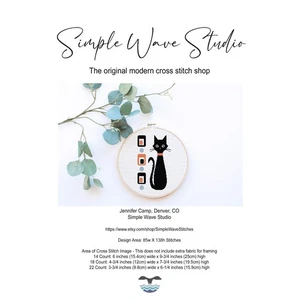KIT de patrón de punto de cruz contado arte atómico de gato negro de mediados de siglo - Imagen 1 de 5