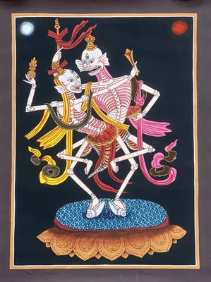 CICIPATI SEÑOR Y DAMA BAILANDO ESQUELETO PINTADO A MANO ARTE THANGKA TIBETANO Foto 1 de 4
