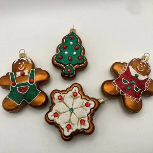 Vintage Polish Made Glas mundgeblasen Weihnachten Lebkuchen Ornamente 4er Set - Bild 1 von 6