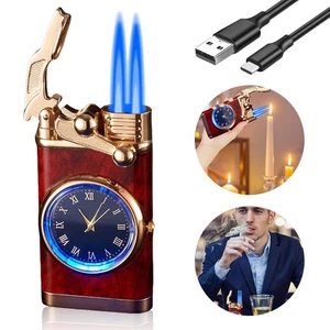 Flame nachfüllbares Gas Feuerzeug Luxus Geschenk Männer Edel Uhr Schmuck DE - Bild 1 von 14