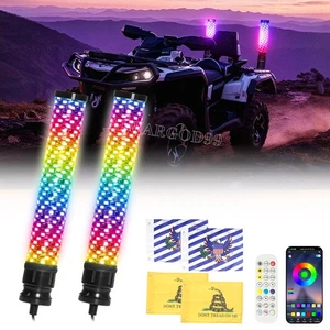 2PCS 1FT Spiral LED Fat Whip Light Antenna RGB Chasing For Can-am X3 RZR UTV ATV - Picture 1 of 21