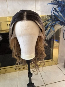 24in Human Hair Dark Brown with Ash Blonde/blonde Wig. 200% Density - Picture 1 of 6