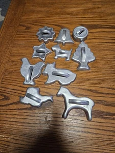 Vintage Aluminum Tin Cookie Cutters Set of 10 Diffrent Designs - Picture 1 of 11