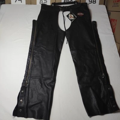 NUEVO CON ETIQUETAS Harley Davidson Cuero Chaps 2XL Negro Motocicleta Bicicleta Montar Pantalones Foto 1 de 4