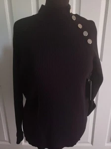 Jones New York Rib Raglan Mock Neck Langarm Pullover Gr. PXL schwarz mit Knopfleiste - Bild 1 von 19