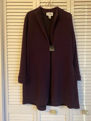 Joseph Ribkoff Cardigan Women’s Size 12 Eggplant Purple Cuff Sleeve Pockets Warm - Image 1 of 4