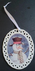 Keramik Schneemann Weihnachtsschmuck "Blue Haven" Dempsey Essick Weihnachtsdeko - Bild 1 von 3