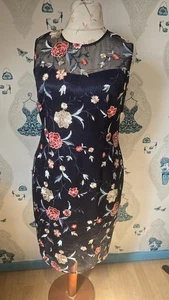 Stunning Blue Floral Lined Mesh Pencil Occasion Dress, Gina Bacconi, 18 - Picture 1 of 4