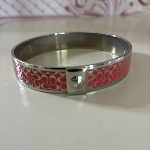 Bracciale Coach Designer Classic 1 2" Firma C Rosa Smalto Argento Placca