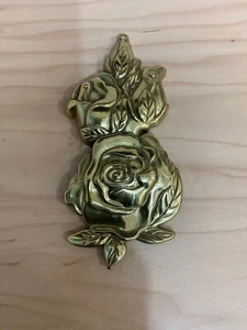 Vintage Solid Brass Ornate Rose Decal Wall,Door,Draw & Furniture Decor - Picture 1 of 11