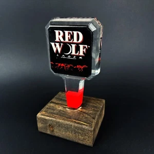 Mini perilla corta de mango de grifo vintage Red Wolf Lager Beer Lucite acrílico 6" - Imagen 1 de 15