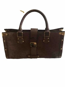 Brown Genuine Ostrich Leather Doctor’s Bag Travel Purse Goldtone Hardware Vtg - Picture 1 of 19
