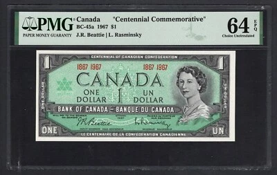 Canada One Dollar 1967 BC-45a "Centennial Commemorative" Uncirculated Grade 64 - Image 1 of 2