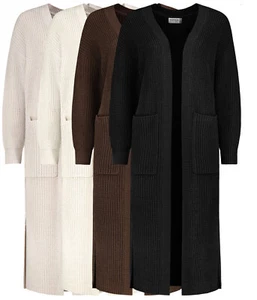  Damen Lange Strickjacke Strickmantel Herbst Übergangs Strick Cardigan - Bild 1 von 32